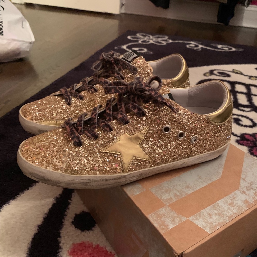 Golden Goose 🐆 gold glitter/leopard size 9